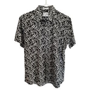 Black and White Floral Button Down Men XL